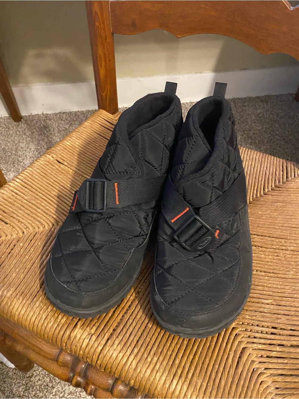 Chaco Quilted Ankle Booties - Black with Orange Accents